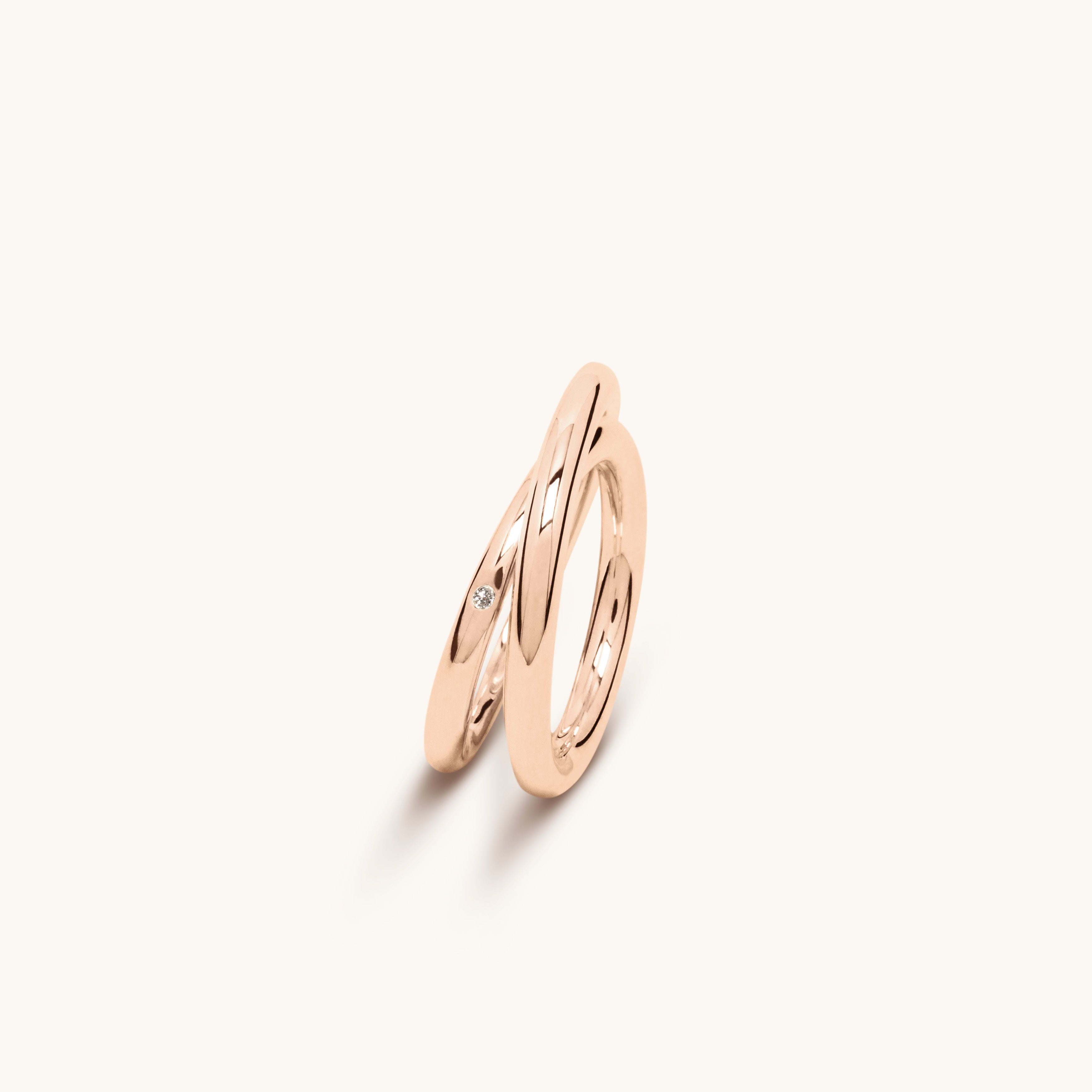 Bague double spirale or rose 18 carats et diamant 3.0