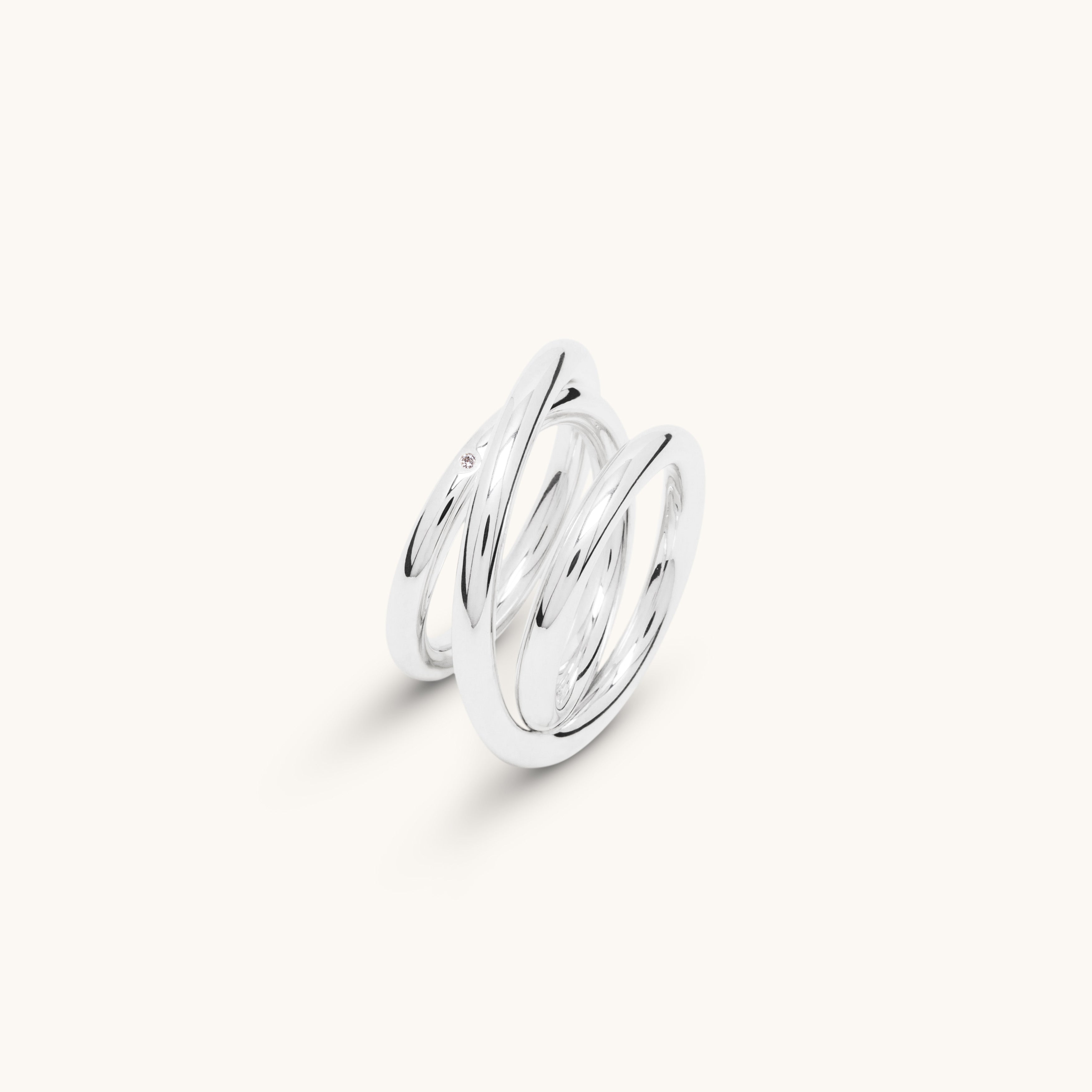 Triple spiral ring in silver and diamonds 3.0