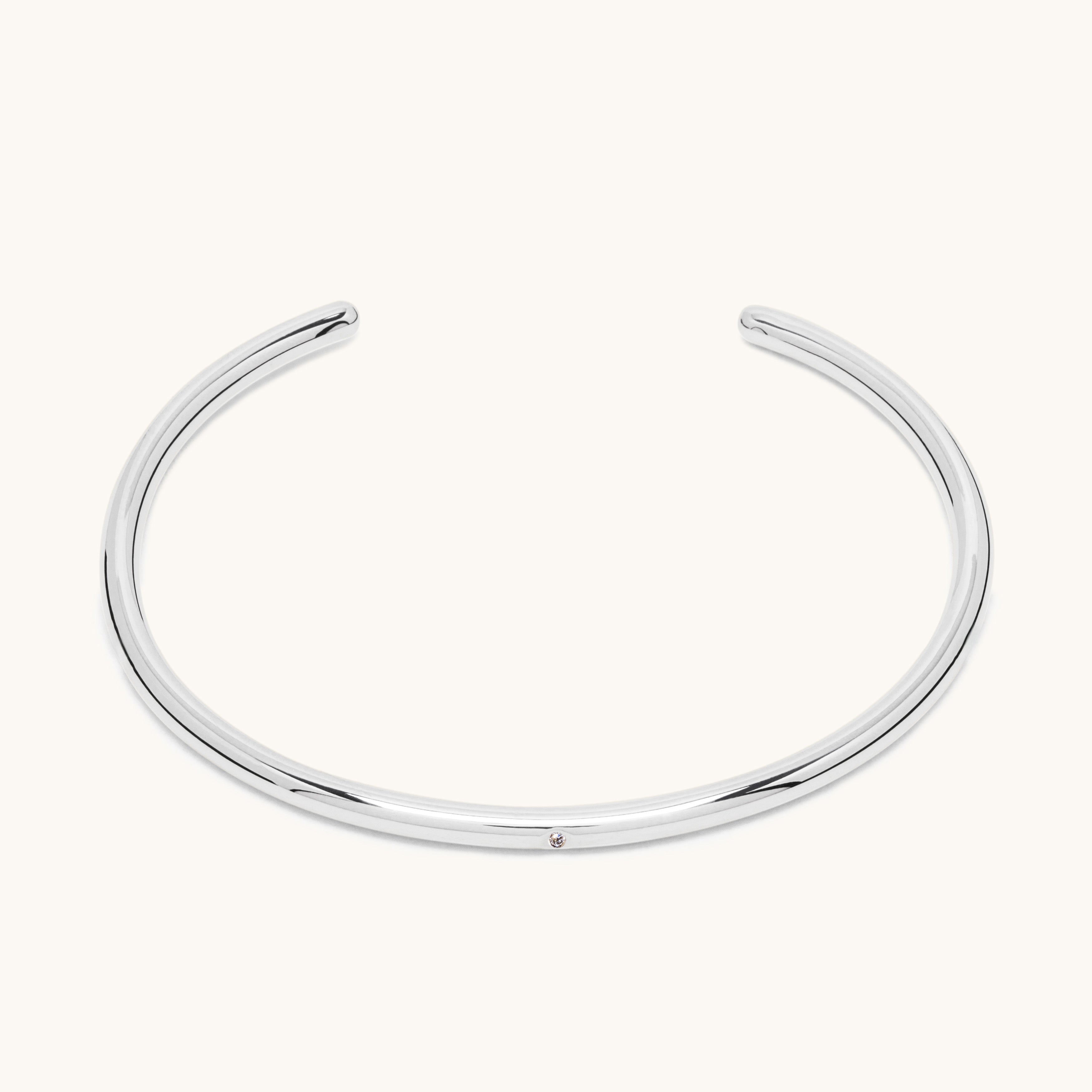 Silver and diamond open bangle 3.0