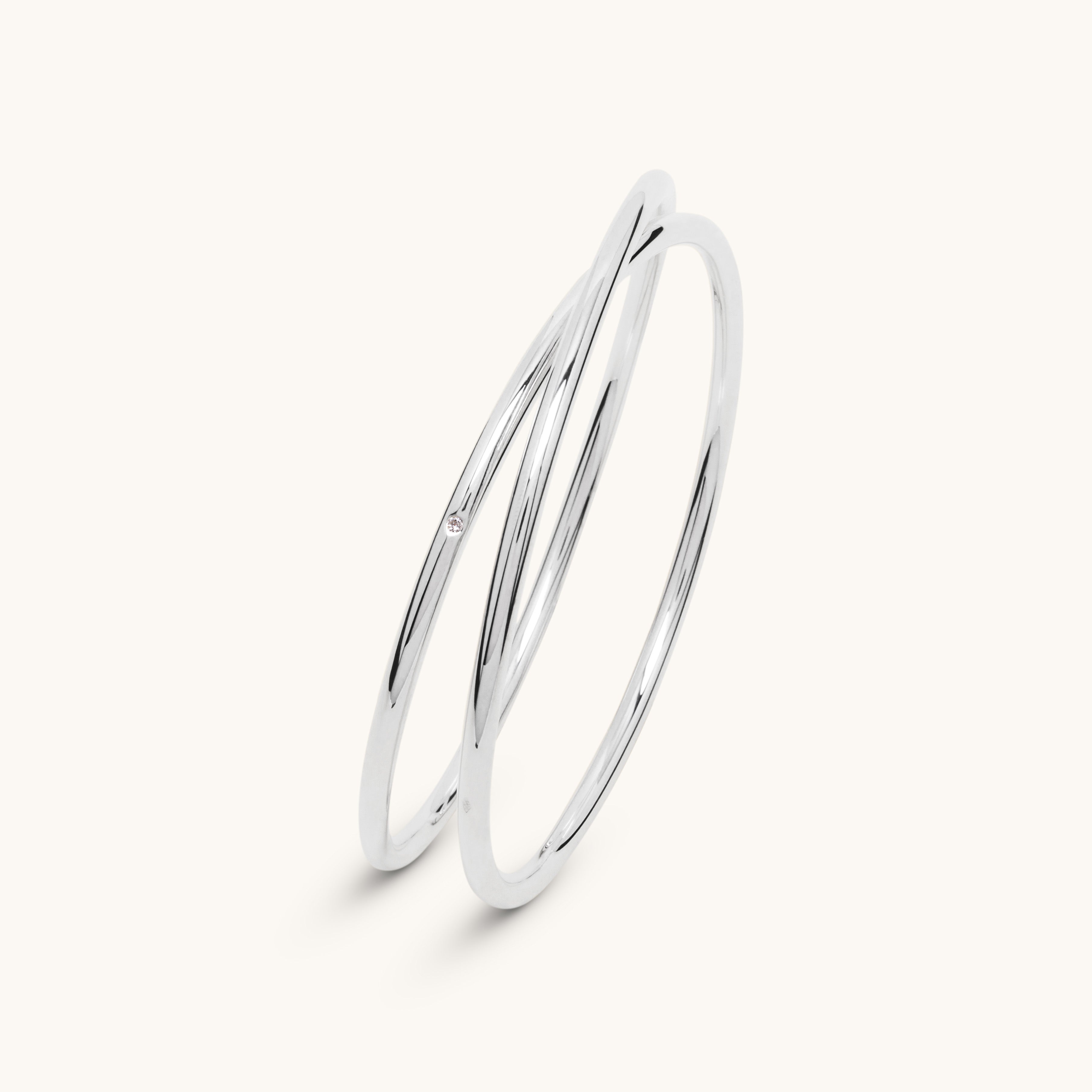 Silver and diamond spiral closed bangle 3.0