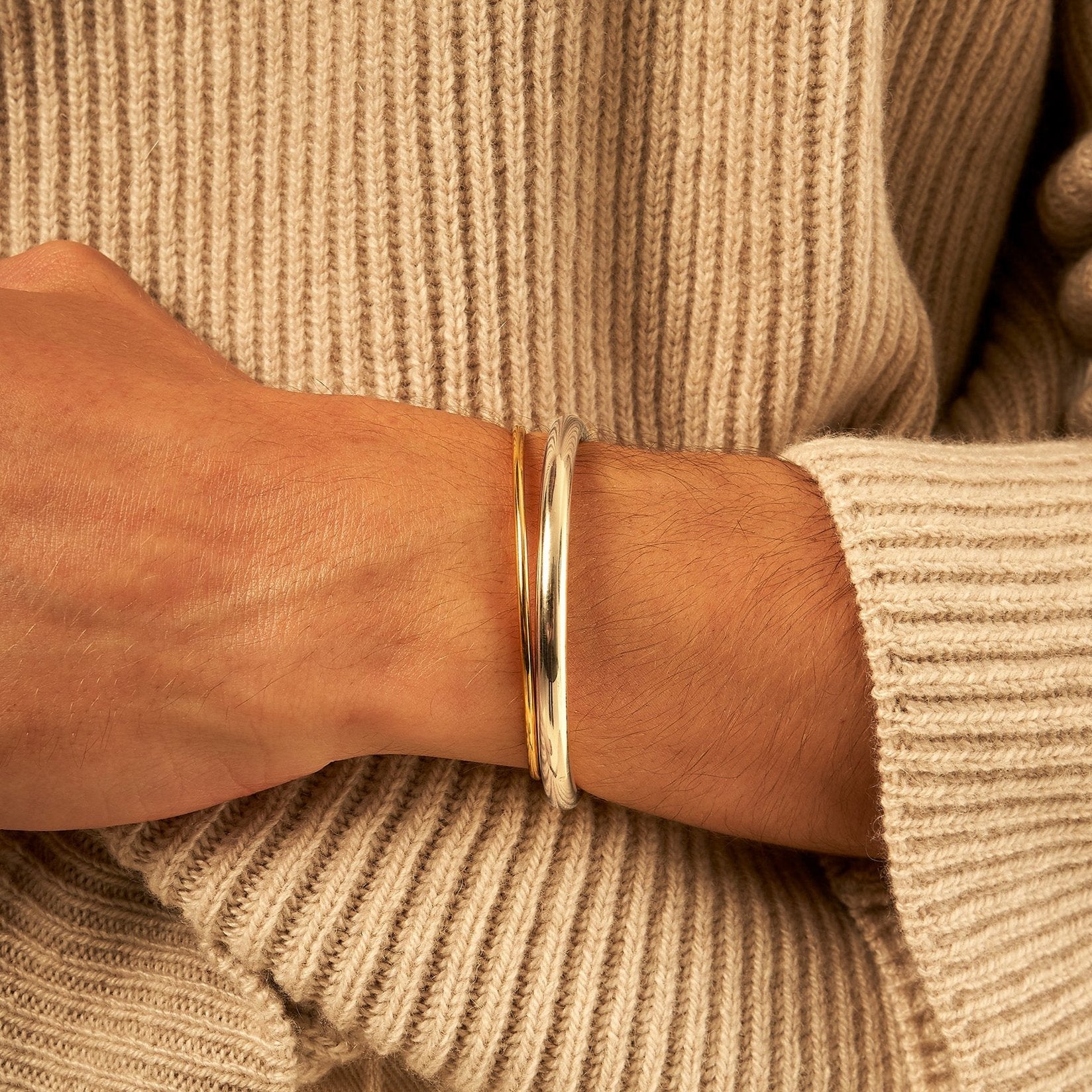 Duo of two-tone open bangles