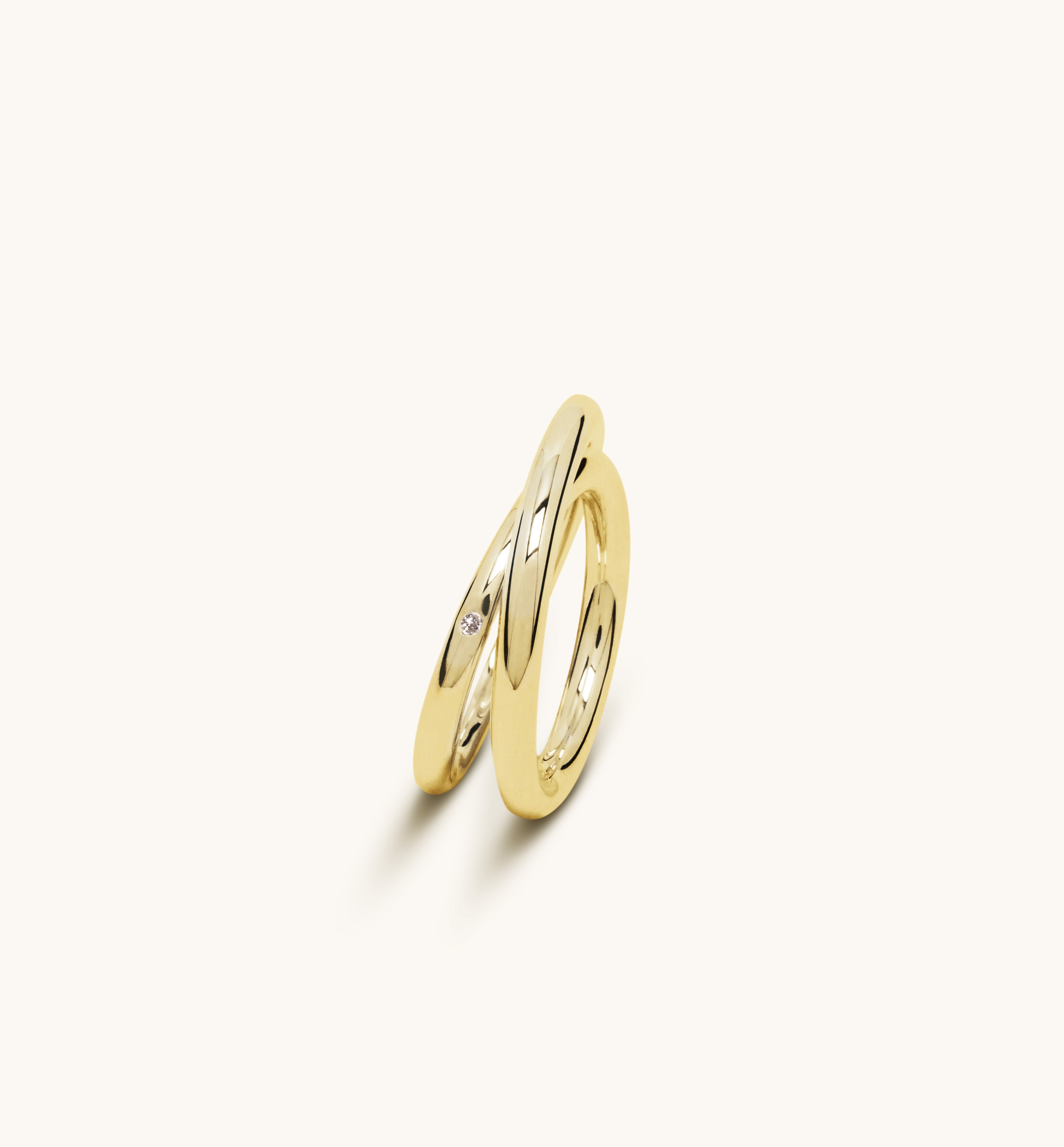 Bague double spirale or jaune 18 carats et diamant 3.0