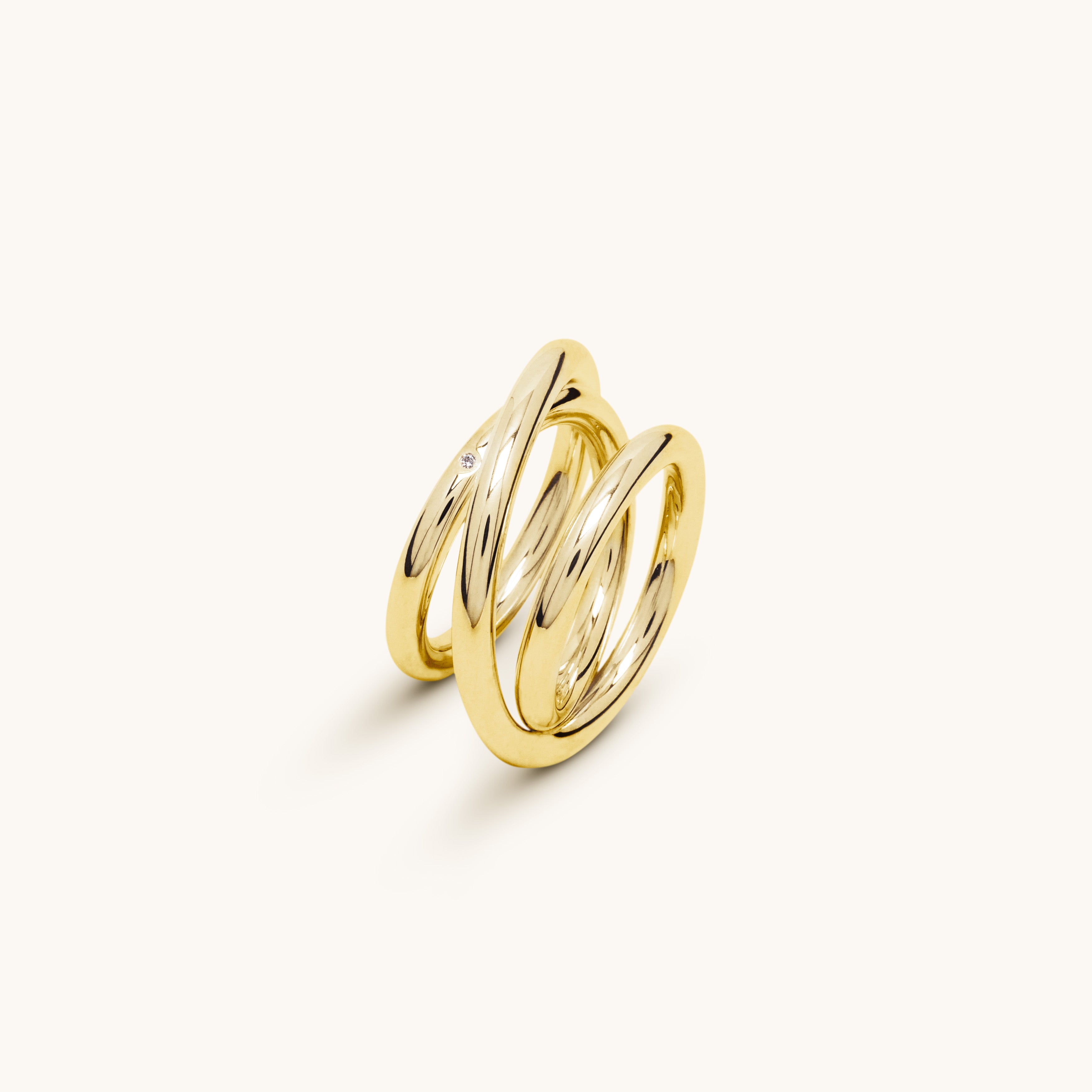 Bague triple spirale or jaune 18 carats et diamants 3.0