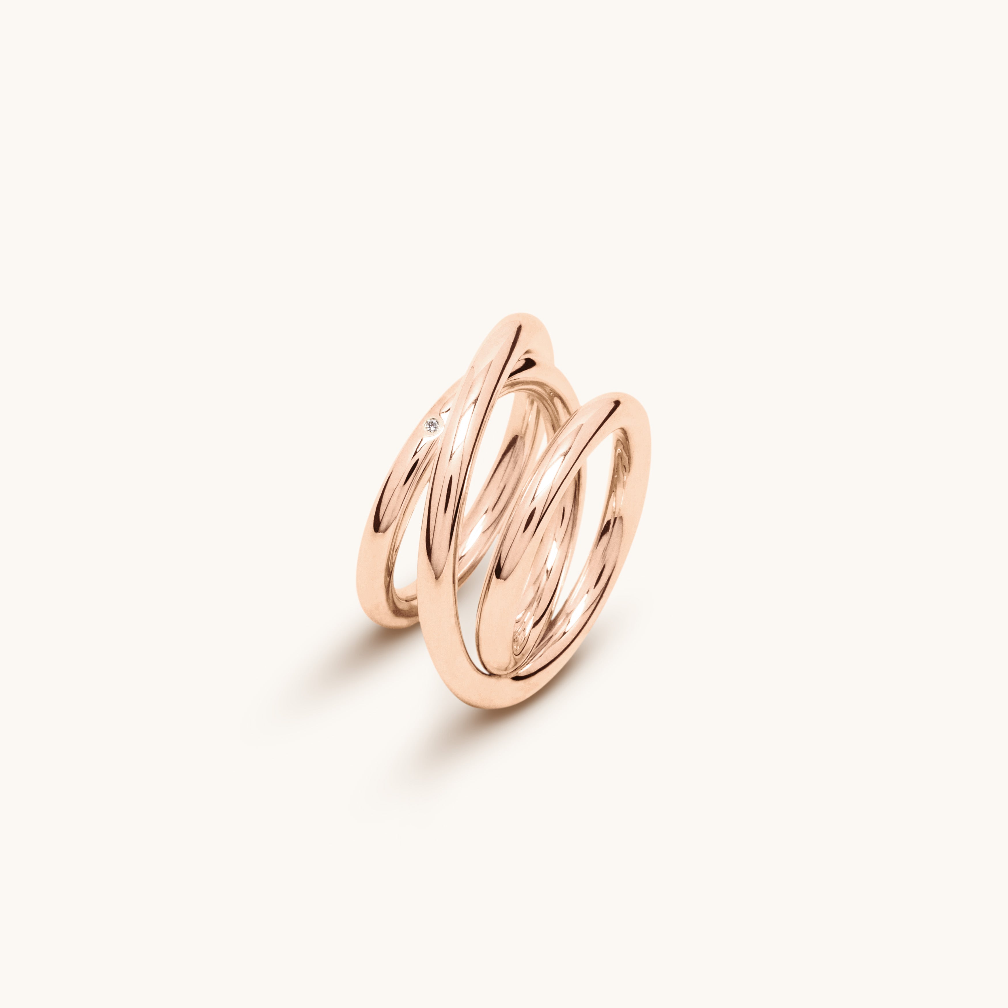 Bague triple spirale or rose 18 carats et diamants 3.0