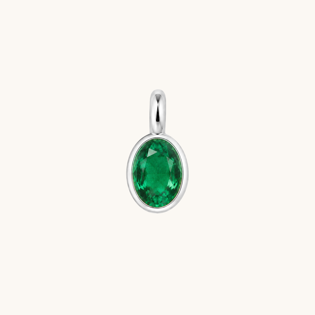 Pendentif ovale argent et émeraude