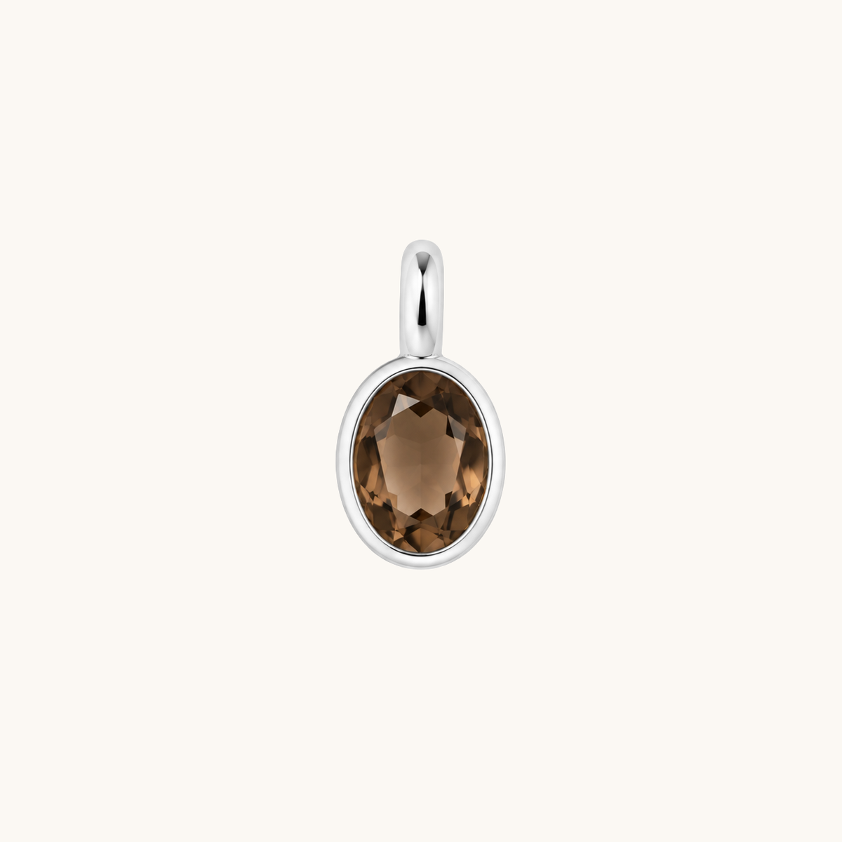 Pendentif ovale argent et quartz fumé